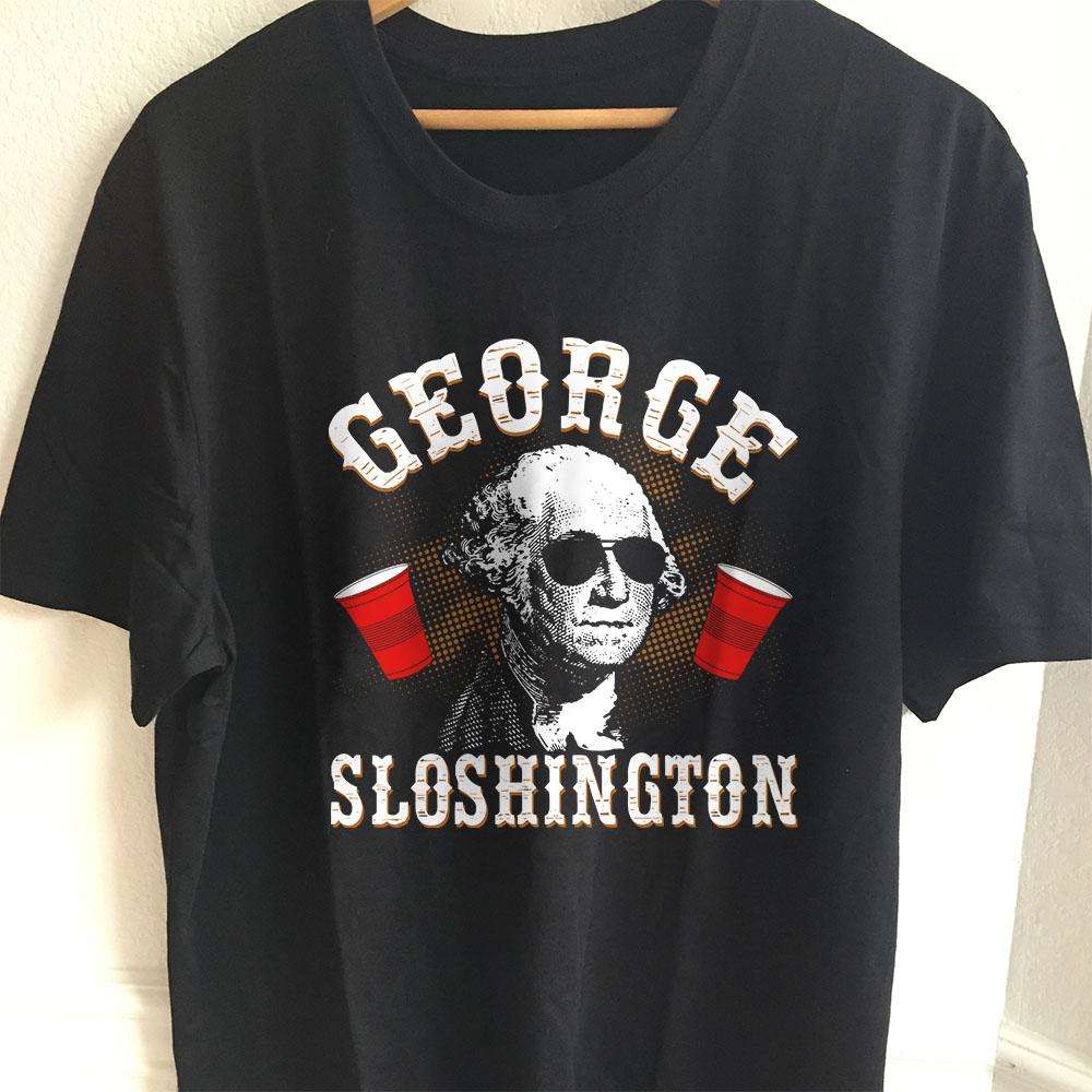 Designs by MyUtopia Shout Out:George Sloshington Drinking Humor Adult Unisex T-Shirt,S / Black,Adult Unisex T-Shirt