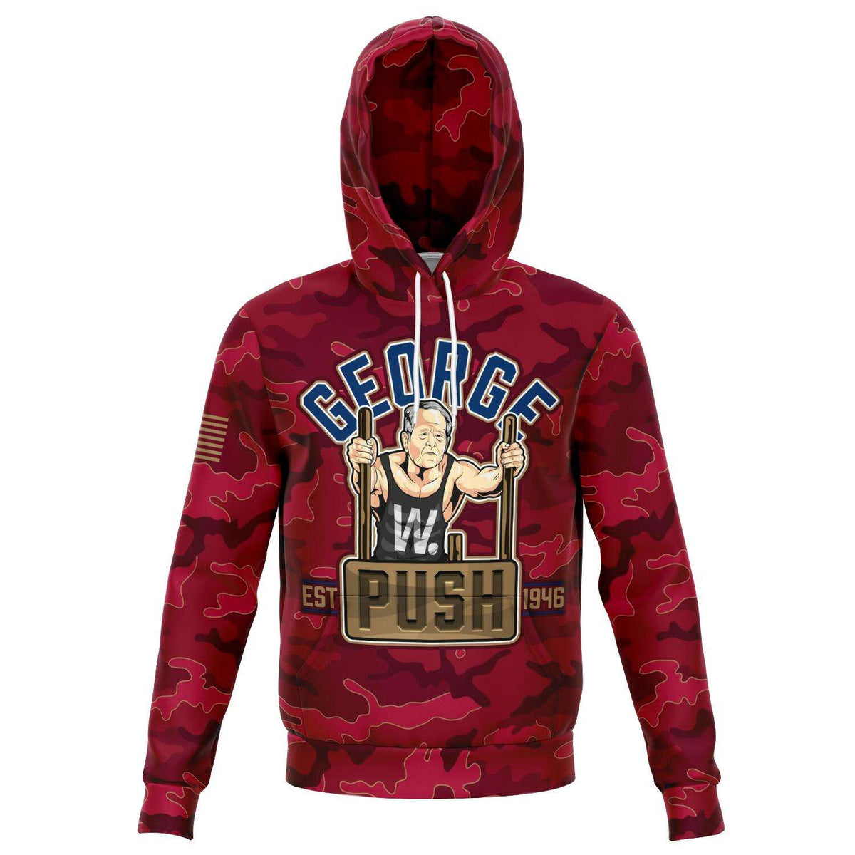 Designs by MyUtopia Shout Out:George W. Push - Political Humor Fashion Pullover Hoodie,XS / Red,Fashion Hoodie - AOP