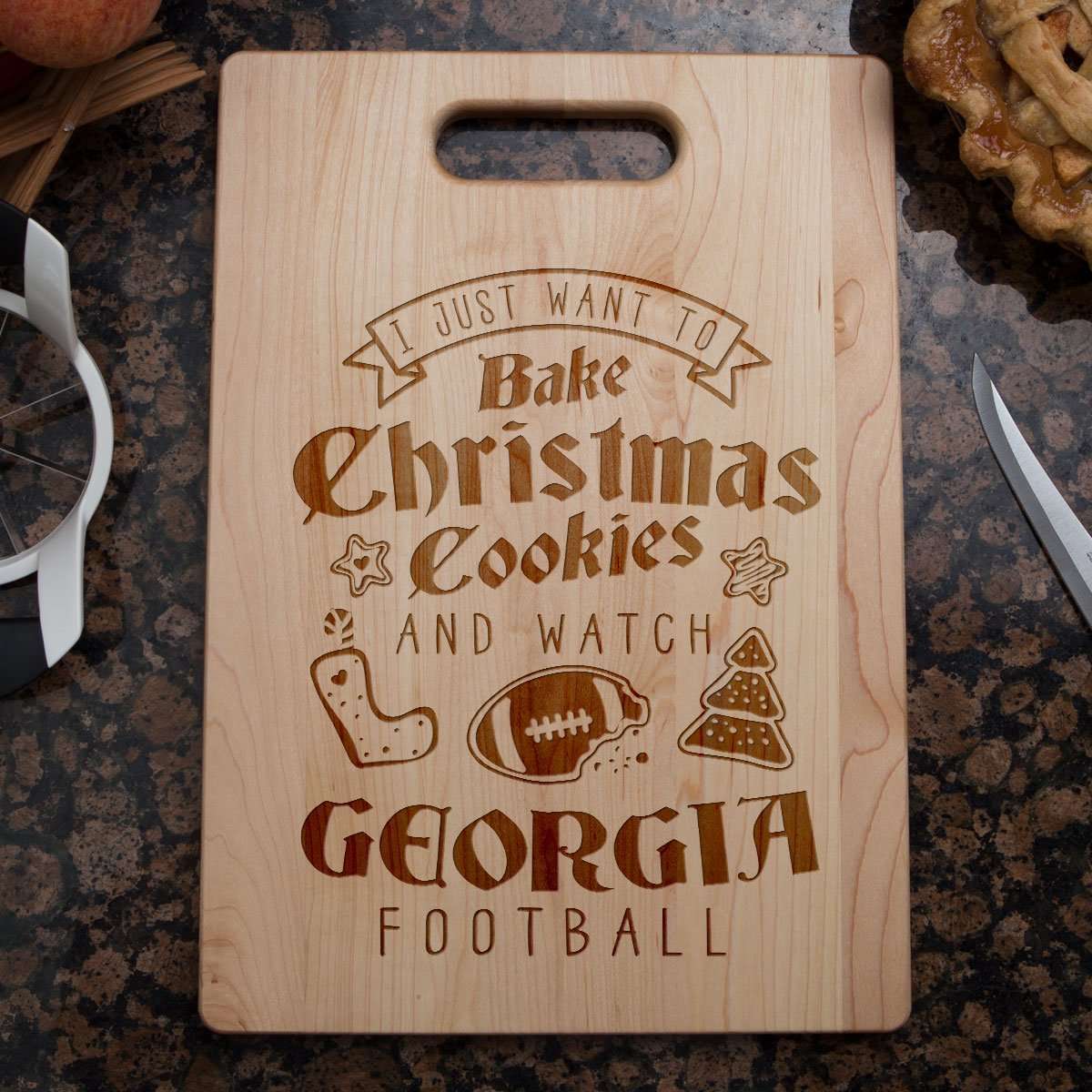Designs by MyUtopia Shout Out:Georgia Football Christmas Engraved Cutting Board,6″ X 9″ / Maple,Cutting Board