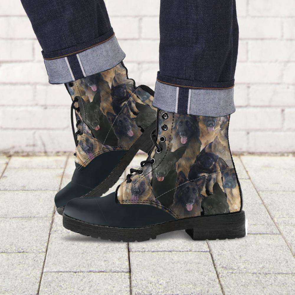 Designs by MyUtopia Shout Out:German Shepherds Collage Faux Leather 7 Eye Lace-up Boots