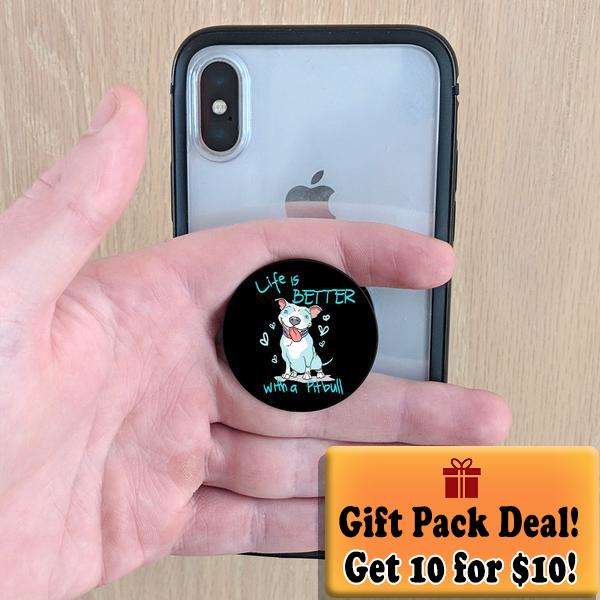 Designs by MyUtopia Shout Out:Gift pack of 10 Life is Better with a Pitbull Pop-out Phone Grip for Smartphones and Tablets