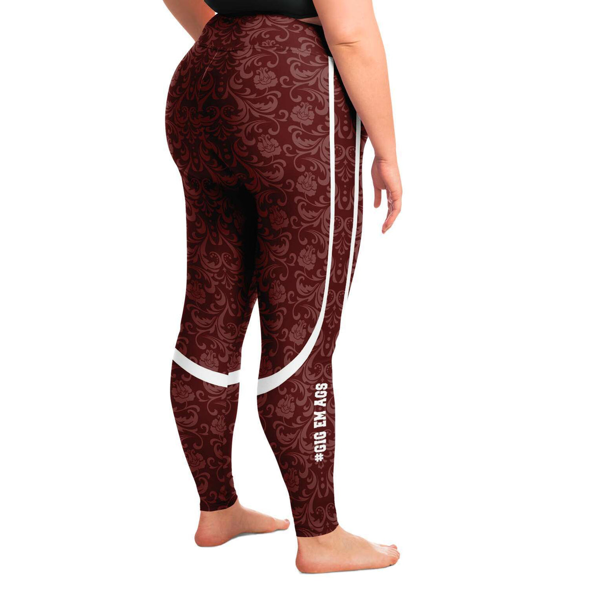 Designs by MyUtopia Shout Out:Gig Em Ags Texas Fan Plus Size Fashion Leggings,Select Your Size / Maroon,Plus Size Legging - AOP