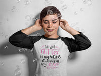 Load image into Gallery viewer, Designs by MyUtopia Shout Out:Glitter in my Veins Jesus in my Heart 3/4 Length Sleeve Color block Raglan Jersey T-Shirt
