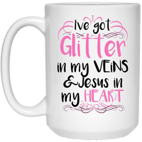 Load image into Gallery viewer, Designs by MyUtopia Shout Out:Glitter in my Veins Jesus in my Heart Ceramic Coffee Mug - White,15 oz / White,Ceramic Coffee Mug
