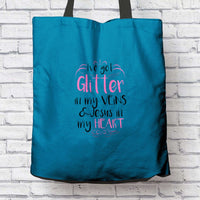 Load image into Gallery viewer, Designs by MyUtopia Shout Out:Glitter In My Veins Jesus In My Heart Fabric Totebag Reusable Shopping Tote
