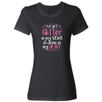 Load image into Gallery viewer, Designs by MyUtopia Shout Out:Glitter in my Veins Jesus in my Heart Ladies T-Shirt,Black / S,Ladies T-Shirts

