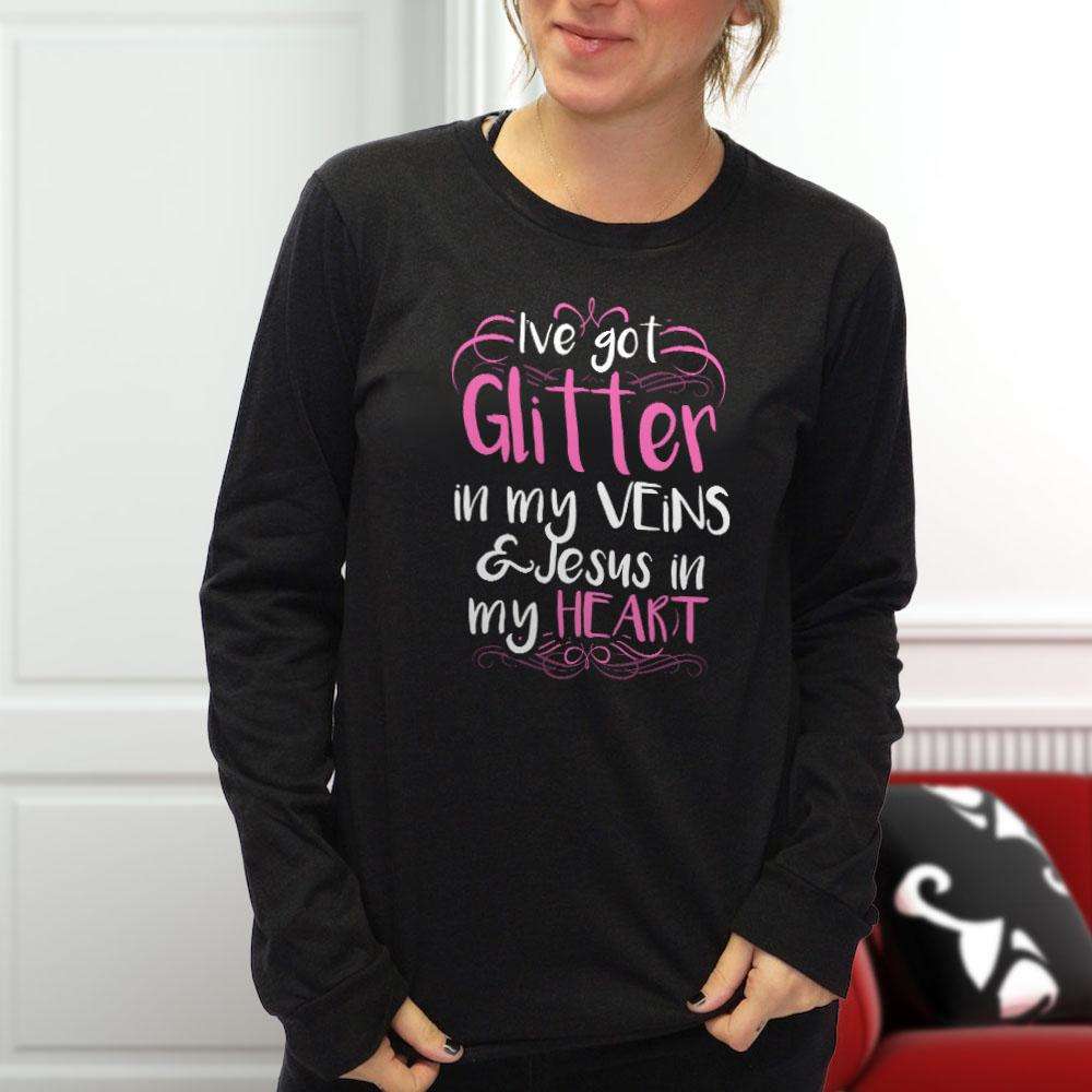 Designs by MyUtopia Shout Out:Glitter in my Veins Jesus in my Heart Long Sleeve Ultra Cotton Unisex T-Shirt