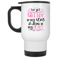 Load image into Gallery viewer, Designs by MyUtopia Shout Out:Glitter in my Veins Jesus in my Heart Travel Mug
