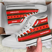 Load image into Gallery viewer, Designs by MyUtopia Shout Out:#Glory Of The Bay Tampa Bay Fans Ugly Christmas Sweater design Hi-Top Sneakers,Womens / Select Your Size / Red,High Top Sneakers
