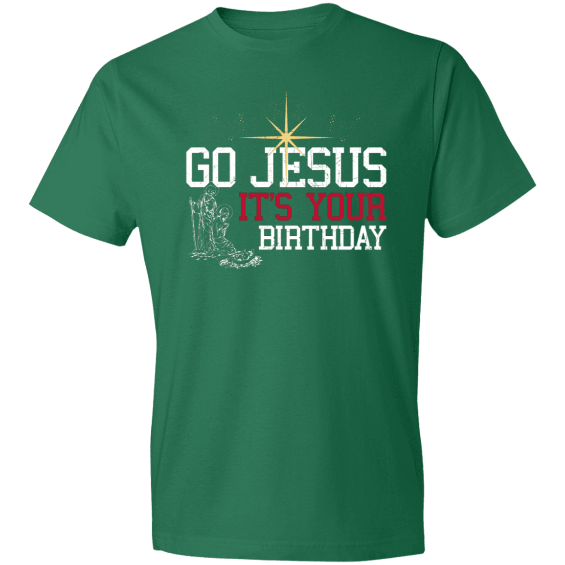 Designs by MyUtopia Shout Out:Go Jesus Its Your Birthday - Lightweight T-Shirt,Kelly Green / S,Adult Unisex T-Shirt