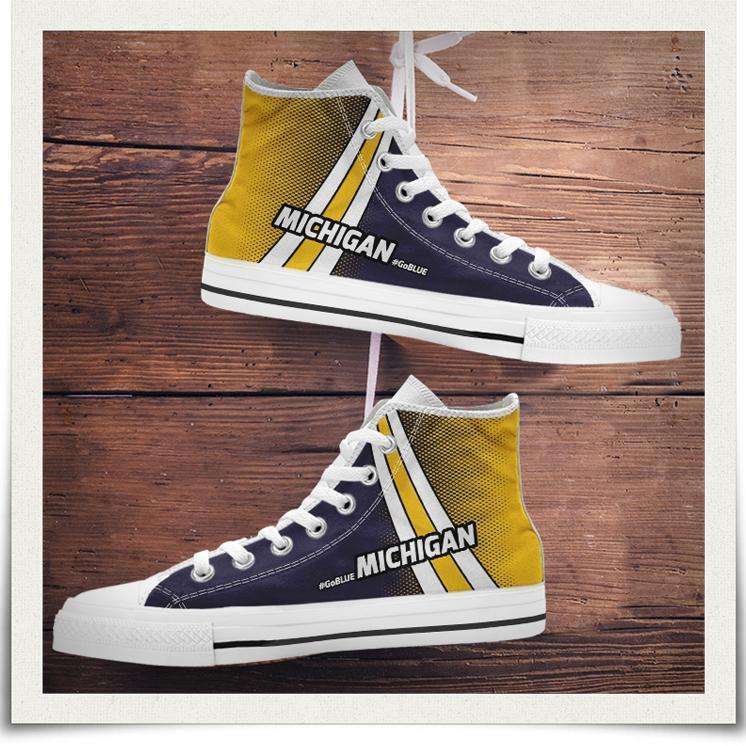 Designs by MyUtopia Shout Out:#GoBlue Michigan Canvas High Top Shoes,Men's / Men's US 8 (EU40) / White/Blue/Yellow,High Top Sneakers