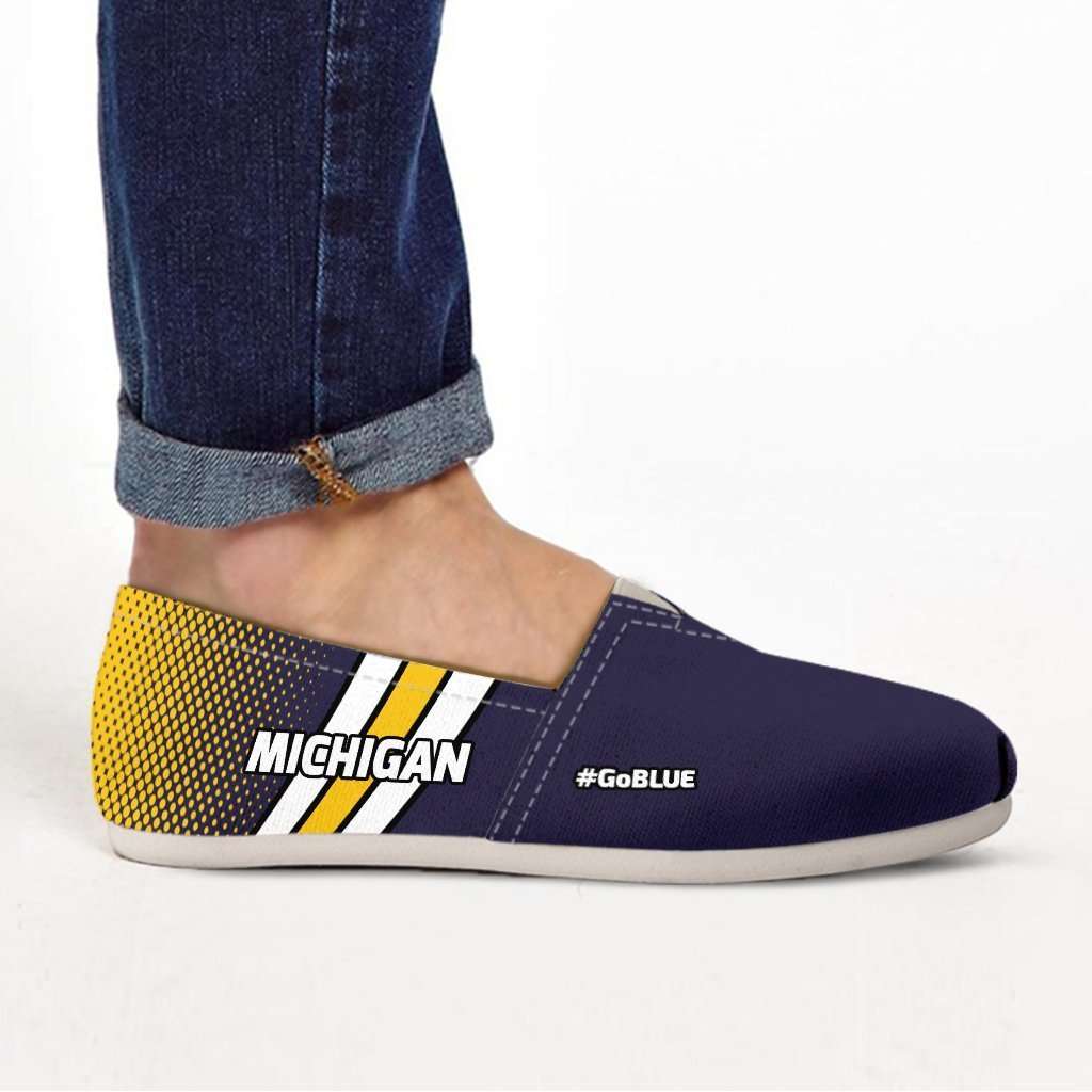 Designs by MyUtopia Shout Out:#GoBlue Michigan Casual Canvas Slip on Shoes Women's Flats,US6 (EU36) / Blue/Yellow/White,Slip on Flats