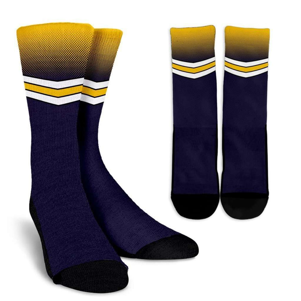 Designs by MyUtopia Shout Out:#GoBlue Michigan Crew Socks,Small/Medium / Blue/Yellow,Socks
