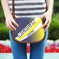 Load image into Gallery viewer, Designs by MyUtopia Shout Out:#GoBlue Michigan Fan Saddlebag Style Canvas Crossbody Purse
