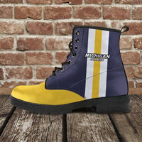Load image into Gallery viewer, Designs by MyUtopia Shout Out:#GoBlue Michigan Faux Leather 7 eye Lace-up Boots

