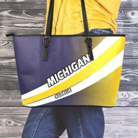 Load image into Gallery viewer, Designs by MyUtopia Shout Out:#GoBlue Michigan Faux Leather Totebag Purse,Medium (10 x 16 x 5) / Black/Yellow/Blue,tote bag purse
