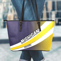 Load image into Gallery viewer, Designs by MyUtopia Shout Out:#GoBlue Michigan Faux Leather Totebag Purse,Large (11 x 17 x 6) / Black/Yellow/Blue,tote bag purse
