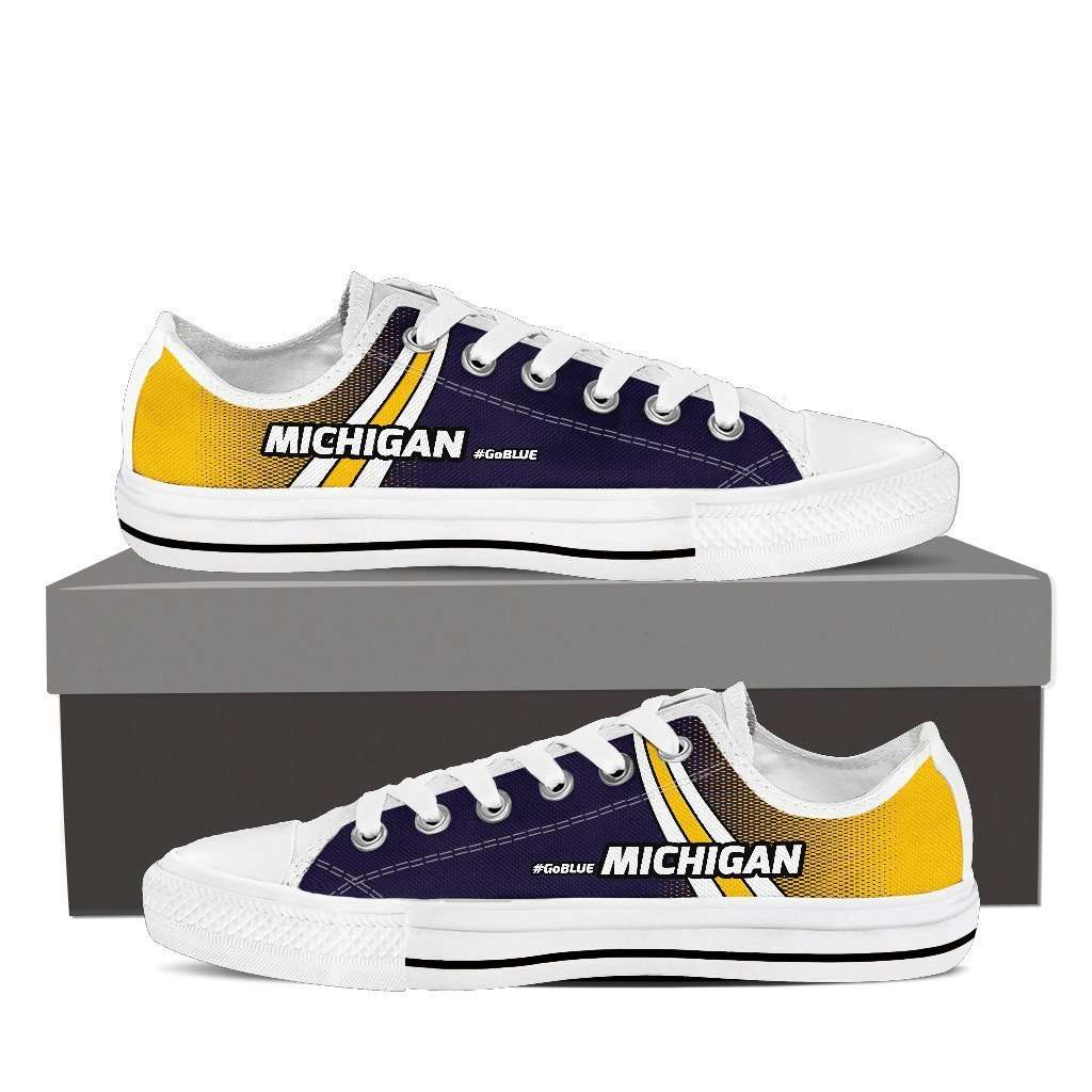 Designs by MyUtopia Shout Out:#GoBlue Michigan Lowtop Shoes,Men's / Men's US8 (EU40) / White/Blue/Yellow,Lowtop Shoes