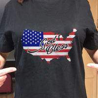Load image into Gallery viewer, Designs by MyUtopia Shout Out:God Bless America Country Flag Adult Unisex Black T-Shirt

