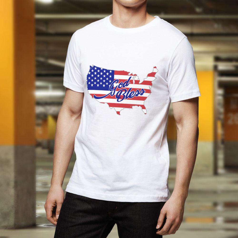 Designs by MyUtopia Shout Out:God Bless America Country Flag Adult Unisex White T-Shirt