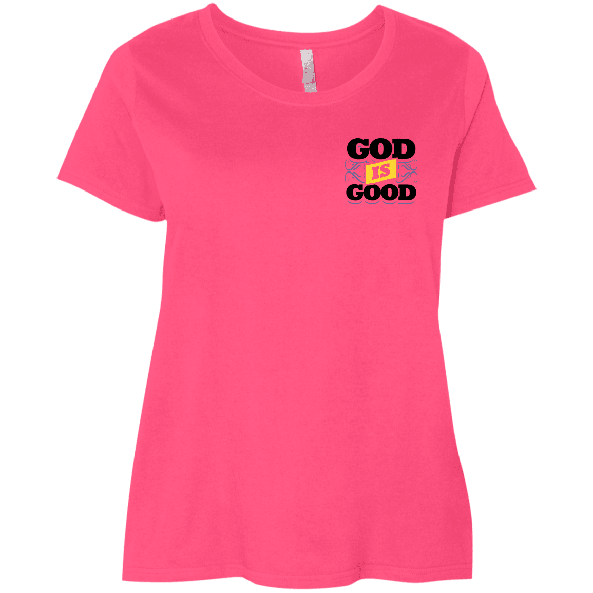 Designs by MyUtopia Shout Out:God Is Good Ladies' Curvy Crew Neck Plus Size T-Shirt,Plus 1X / Hot Pink,Ladies T-Shirts