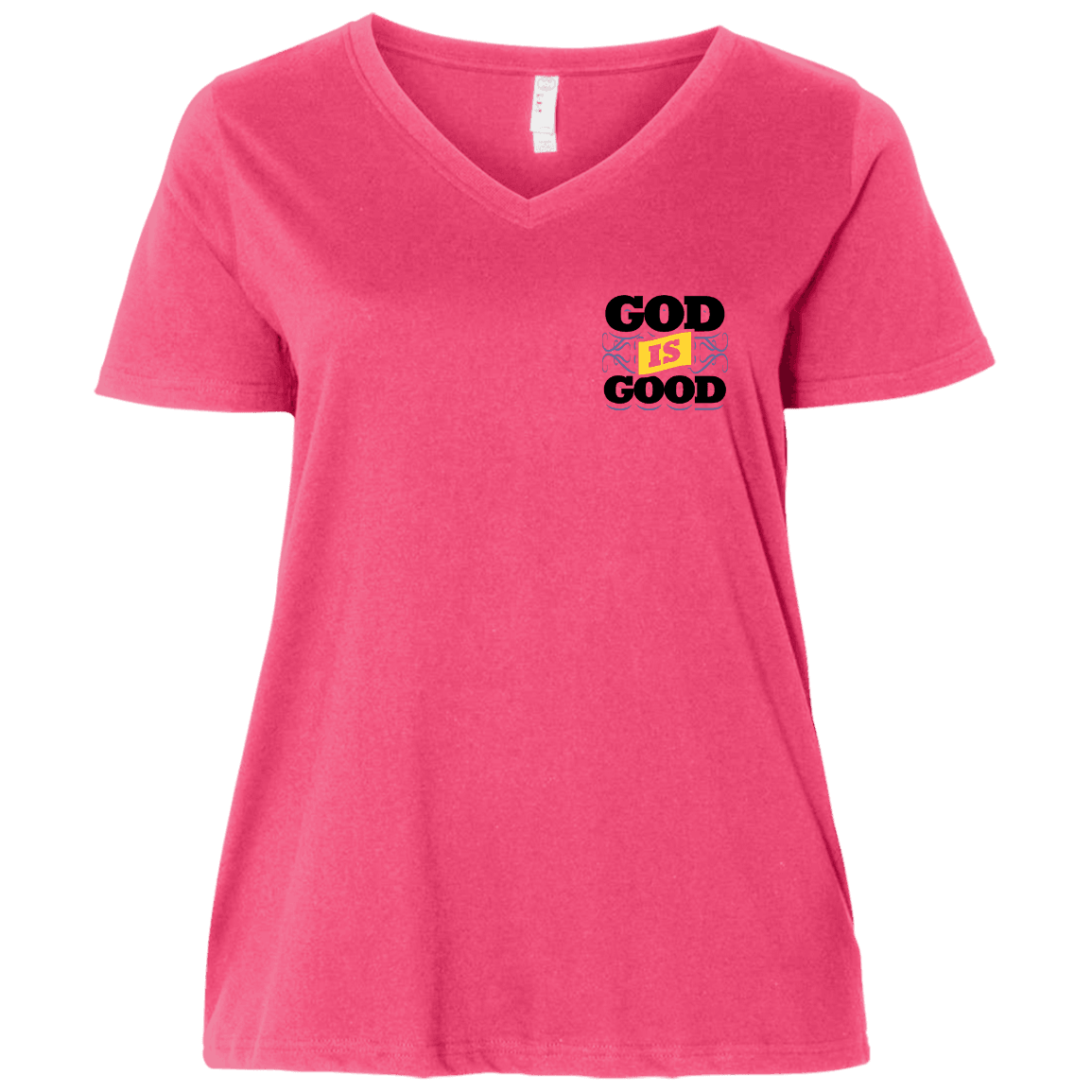 Designs by MyUtopia Shout Out:God Is Good Ladies' Curvy V-Neck Plus Size T-Shirt,Plus 1X / Hot Pink/,Ladies T-Shirts