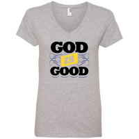 Load image into Gallery viewer, Designs by MyUtopia Shout Out:God Is Good Ladies&#39; V-Neck T-Shirt,Heather Grey / S,Ladies T-Shirts
