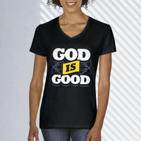 Load image into Gallery viewer, Designs by MyUtopia Shout Out:God Is Good Ladies&#39; V-Neck T-Shirt
