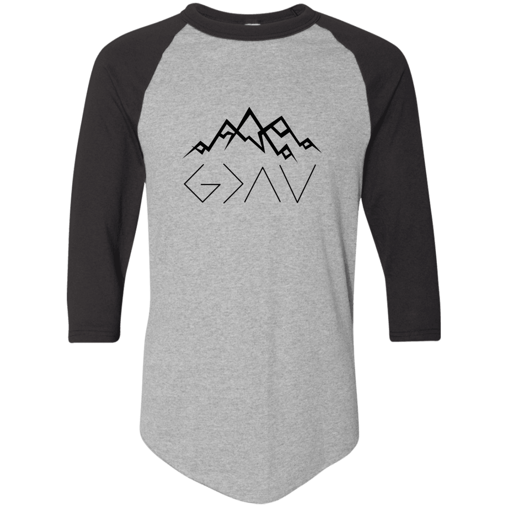 Designs by MyUtopia Shout Out:God is Greater than My Highs and Lows John 16:33 3/4 Length Sleeve Color block Raglan Jersey T-Shirt,Athletic Heather/Black / S,Adult Unisex T-Shirt