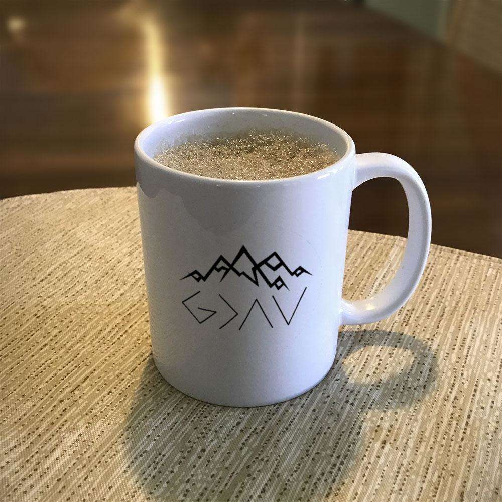 Designs by MyUtopia Shout Out:God Is Greater Than My Highs And Lows John 16:33 Ceramic Coffee Mug - White