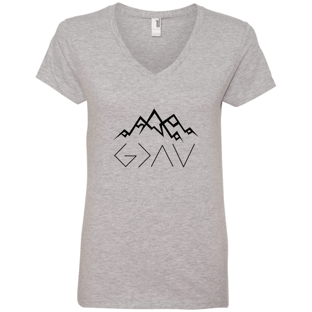 Designs by MyUtopia Shout Out:God is Greater than My Highs and Lows John 16:33 Ultra Cotton Ladies V-Neck T-Shirt,Heather Grey / S,Ladies T-Shirts