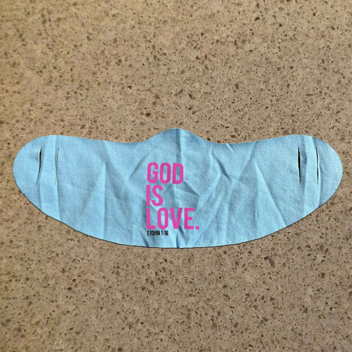 Designs by MyUtopia Shout Out:God Is Love 1 John 1:16 Fabric Face Covering / Face Mask,Light Blue,Fabric Face Mask