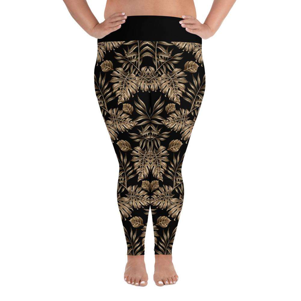 Designs by MyUtopia Shout Out:Golden Leaves All-Over Print Plus Size High Waist Leggings,2XL,Yoga Leggings