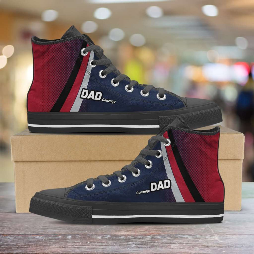 Designs by MyUtopia Shout Out:Gonzaga DAD Basketball Fans Canvas High Top Shoes,Mens US 5 (EU38) / Navy Blue / Red,High Top Sneakers