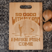Load image into Gallery viewer, Designs by MyUtopia Shout Out:Good With My Rod Fishing Fan Cutting Board,6″ X 9″ / Maple,Cutting Board
