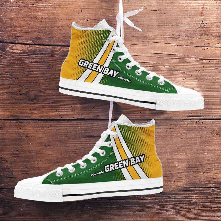 Designs by MyUtopia Shout Out:#GoPackGo Green Bay Canvas High Top Shoes,Men's / Mens US 5 (EU38) / Green/Gold,High Top Sneakers