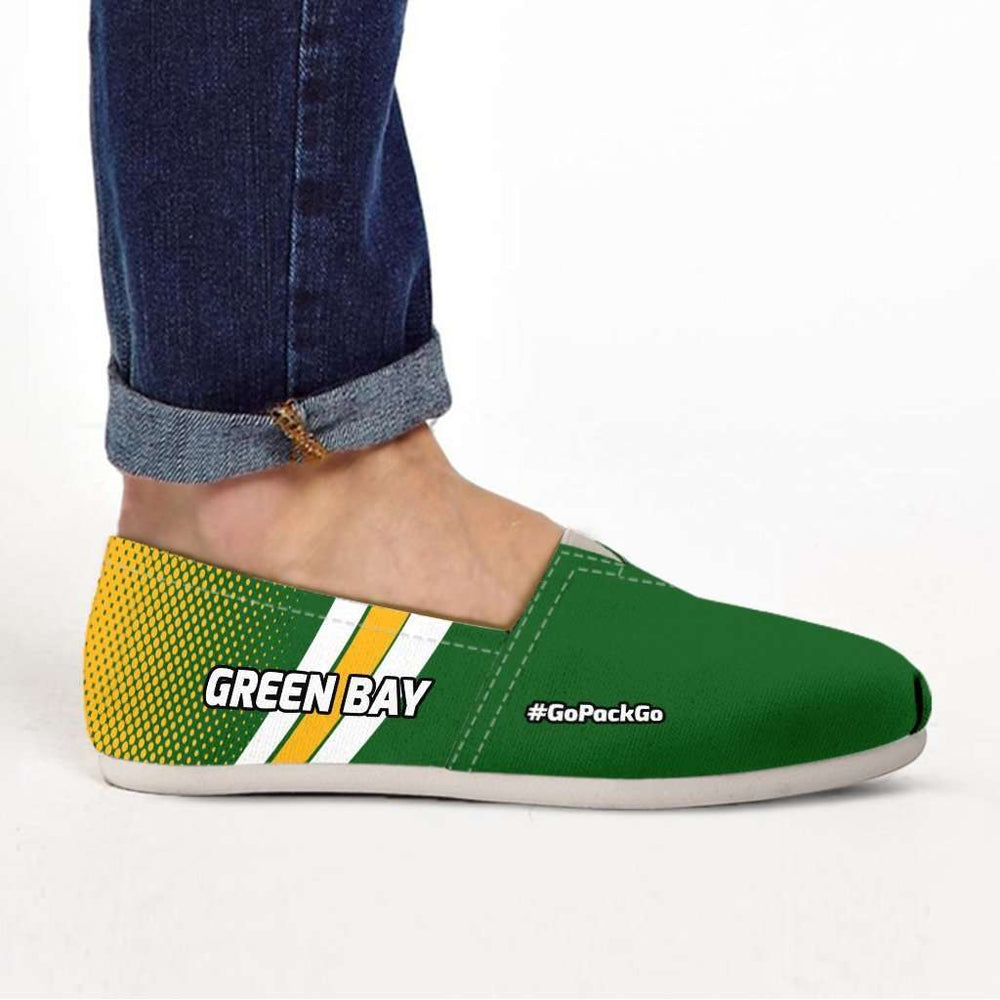 Designs by MyUtopia Shout Out:#GoPackGo Green Bay Casual Canvas Slip on Shoes Women's Flats,US6 (EU36) / Green/Yellow,Slip on Flats
