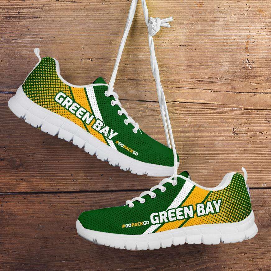 Designs by MyUtopia Shout Out:#GoPackGo Green Bay Fan Running Shoes,Mens US 5 (EU 38) / Green/Yellow,Running Shoes