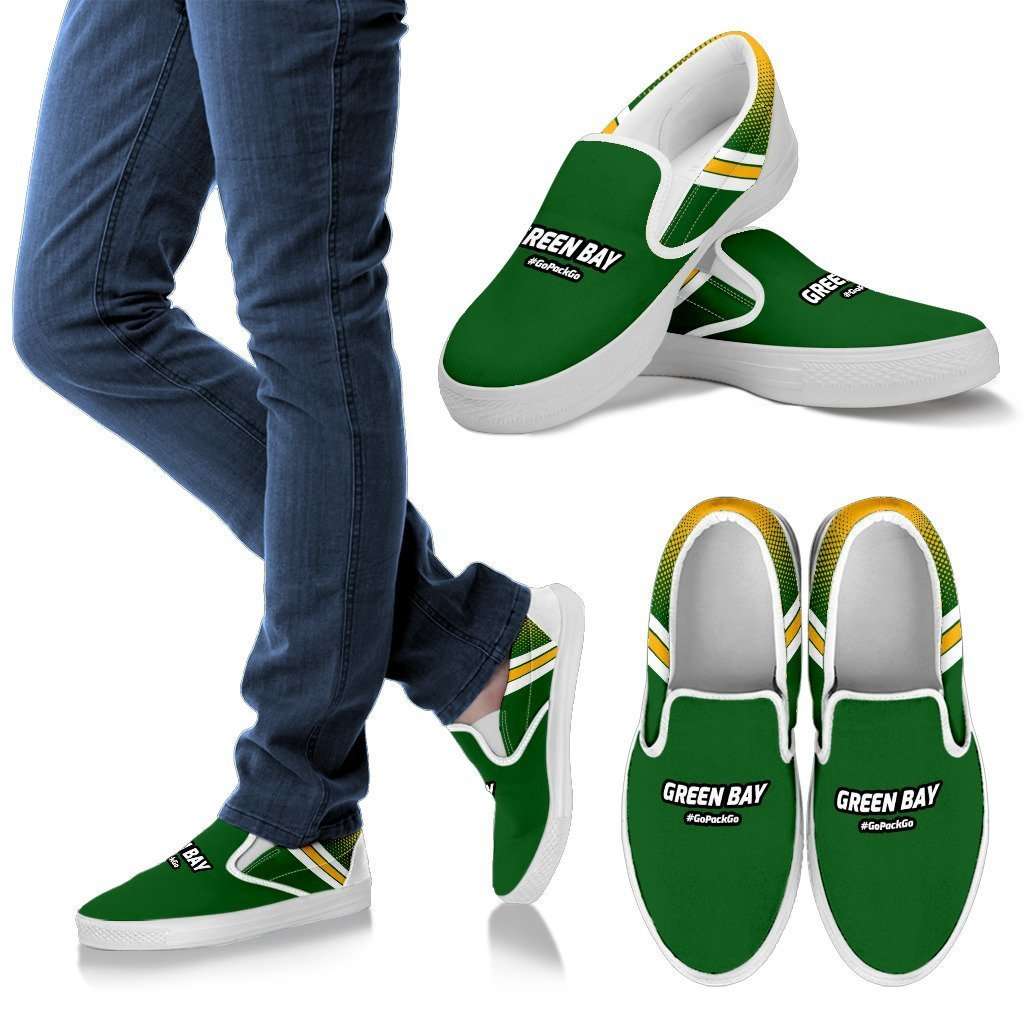 Designs by MyUtopia Shout Out:#GoPackGo Green Bay Fan Slip On Sneakers,Men's US8 (EU40) / Green,Slip on sneakers