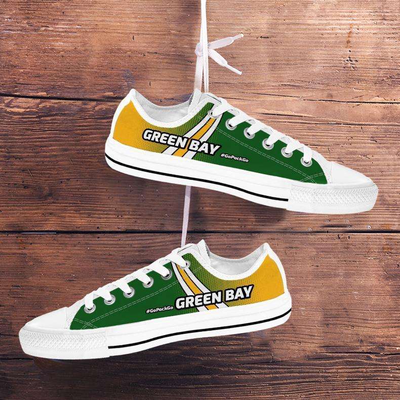 Designs by MyUtopia Shout Out:#GoPackGo Green Bay Lowtop Shoes,Men's / Mens US5 (EU38) / White/Green/Yellow,Lowtop Shoes