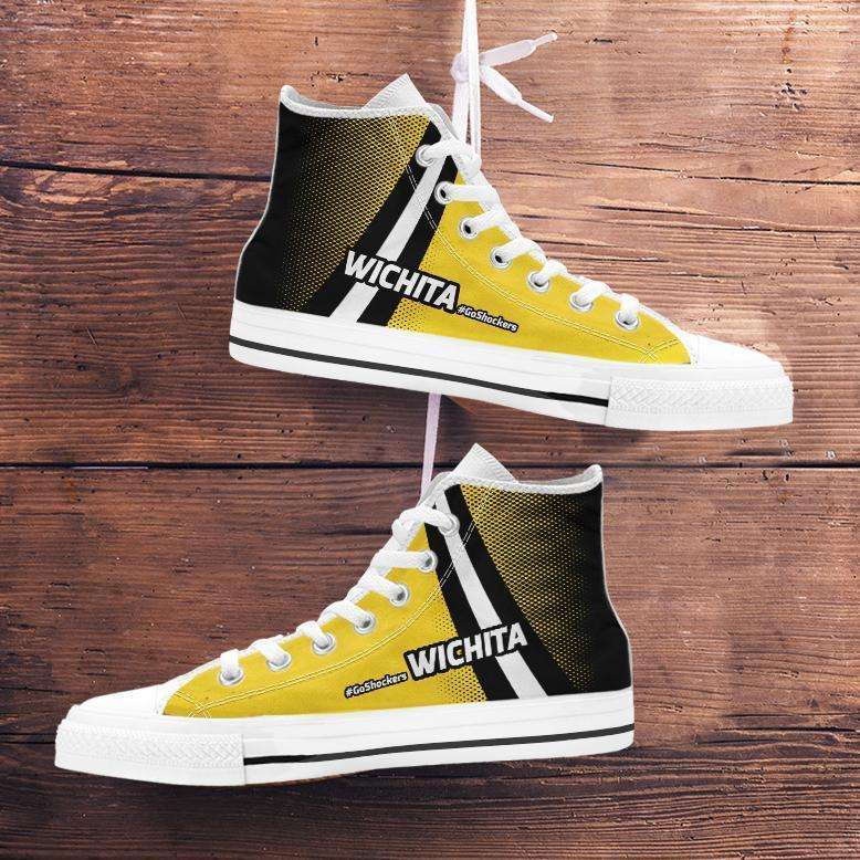 Designs by MyUtopia Shout Out:#GoShockers Wichita Canvas High Top Shoes,Men's / Mens US 5 (EU38) / Yellow/Black,High Top Sneakers