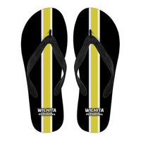 Load image into Gallery viewer, Designs by MyUtopia Shout Out:#GoShockers Wichita Flip Flops,Men&#39;s / Men&#39;s Small (US 7-8 /EU 40-42) / Black/Yellow,Flip Flops
