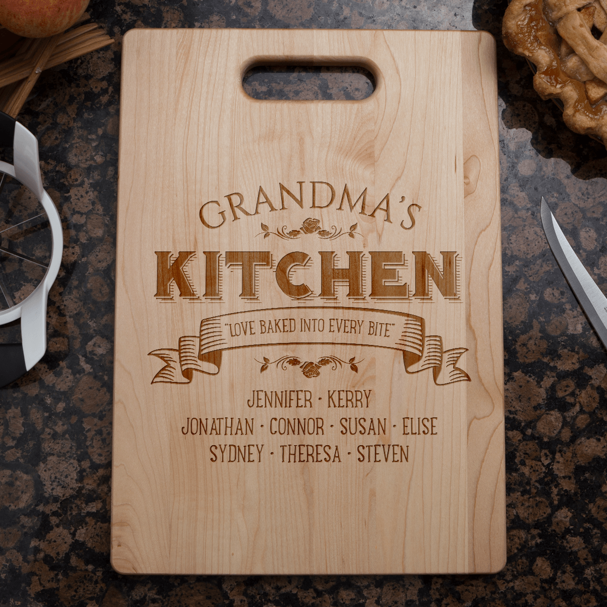 Designs by MyUtopia Shout Out:Grandma's Kitchen Love Baked Into Every Bite Personalized Engraved Maple Cutting Board