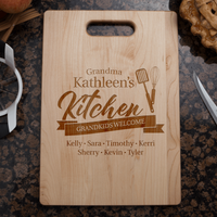 Load image into Gallery viewer, Designs by MyUtopia Shout Out:Grandma&#39;s Kitchen Personalized with Kids Names Engraved Maple Cutting Board
