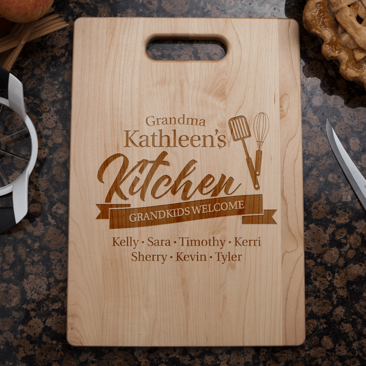 Designs by MyUtopia Shout Out:Grandma's Kitchen Personalized with Kids Names Engraved Maple Cutting Board