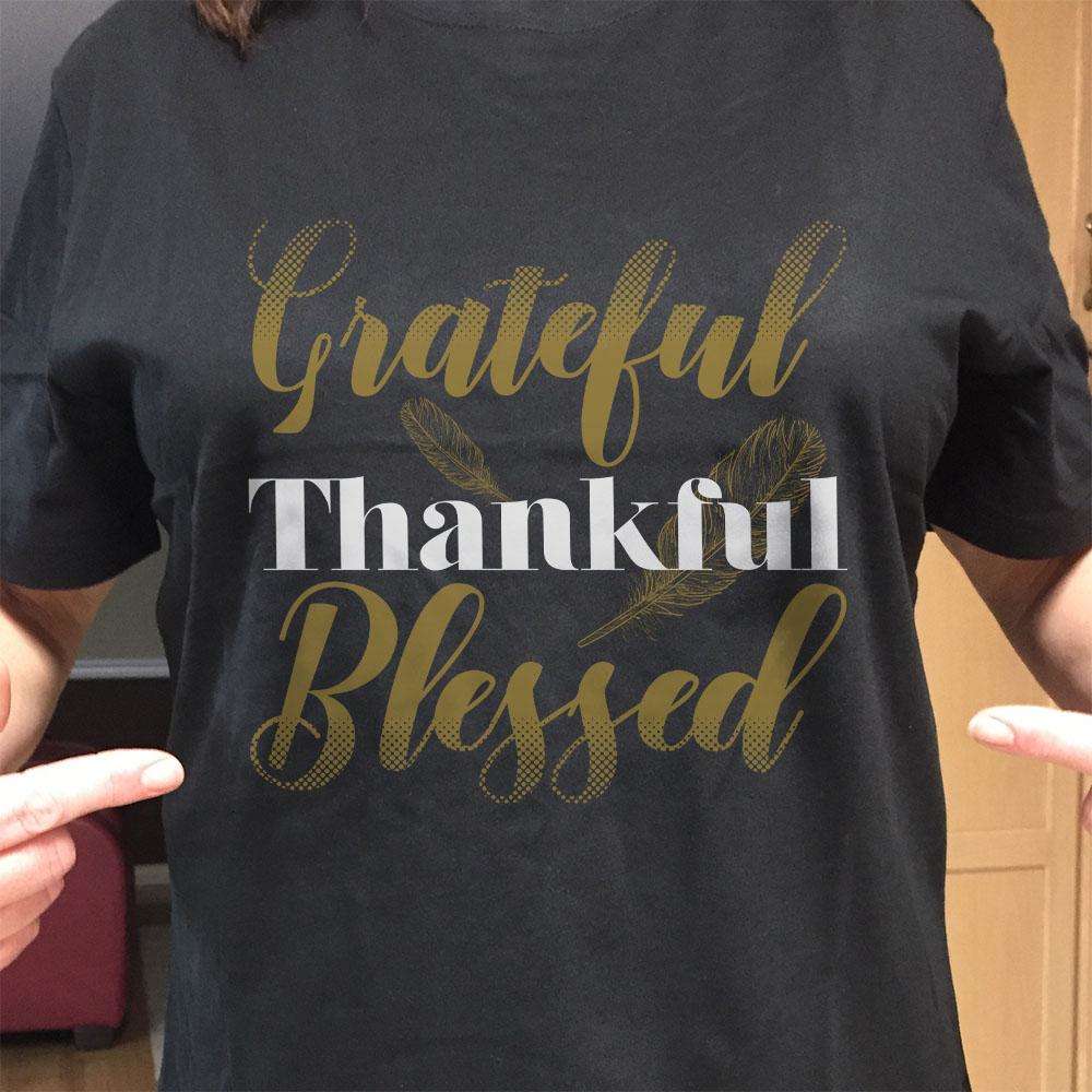 Designs by MyUtopia Shout Out:Grateful Thankful Blessed Adult Unisex Cotton Short Sleeve T-Shirt