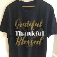 Load image into Gallery viewer, Designs by MyUtopia Shout Out:Grateful Thankful Blessed Adult Unisex Cotton Short Sleeve T-Shirt,S / Black,Adult Unisex T-Shirt
