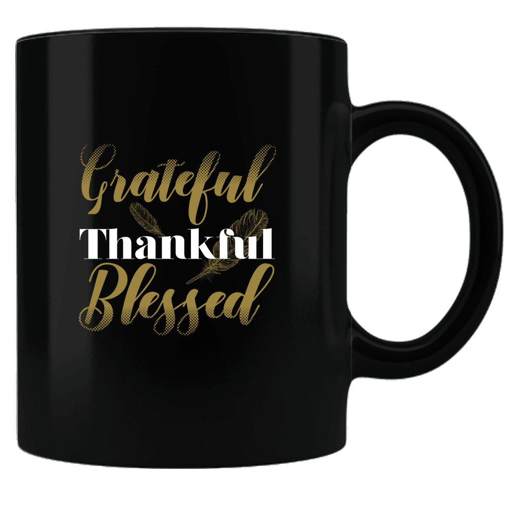 Designs by MyUtopia Shout Out:Grateful Thankful Blessed Thanksgiving Humor Ceramic Coffee Mug,Black,Ceramic Coffee Mug