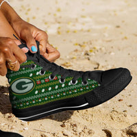 Load image into Gallery viewer, Designs by MyUtopia Shout Out:Green Bay Packers Ugly Christmas Style Canvas High Top Shoes
