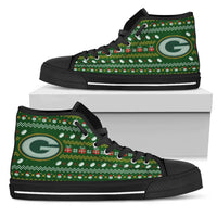 Load image into Gallery viewer, Designs by MyUtopia Shout Out:Green Bay Packers Ugly Christmas Style Canvas High Top Shoes
